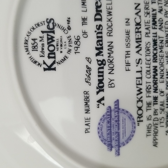 P2e - Knowles Norman Rockwell "A Young Man's Dream" 1986 LE Collector's Plate - Picture 7 of 9